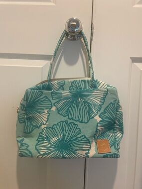 Jana Lam Mini Duffle - Turquoise Floral Canvas Tote Bag - Women's Handbag
